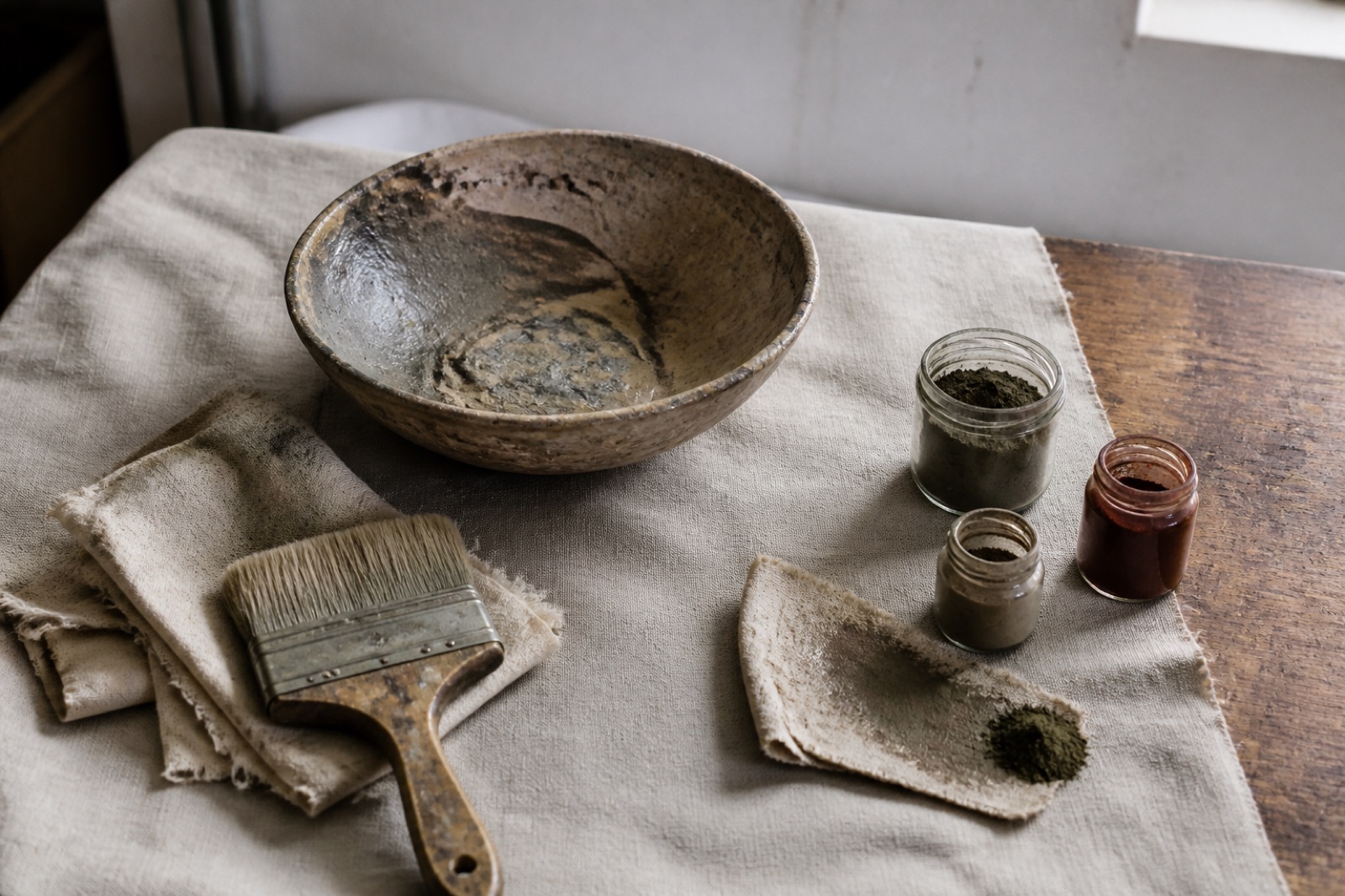 Preparing linen and pigments